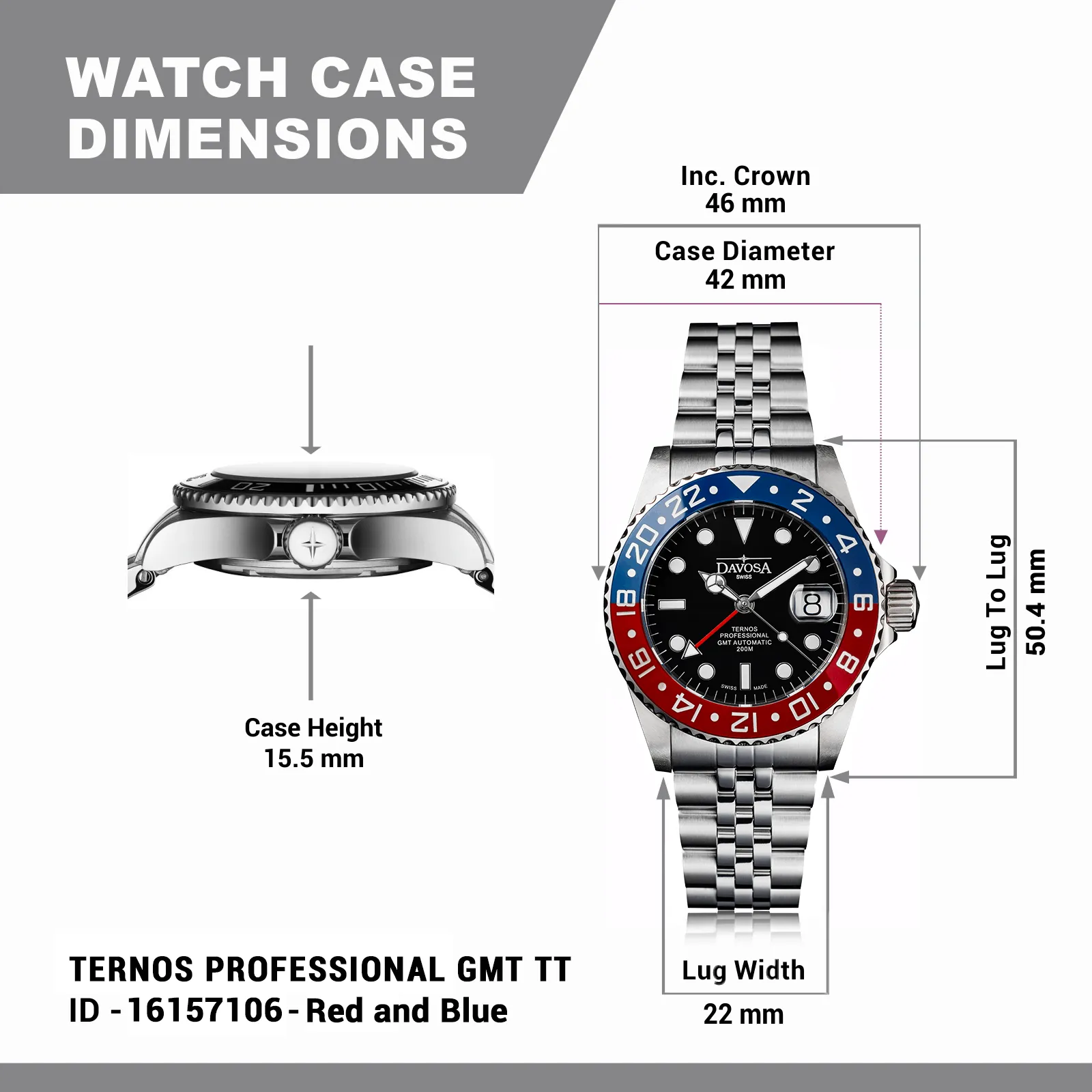 Ternos Professional Automatic 200m GMT Red Blue Diving Watch 16157106 M OUTLET